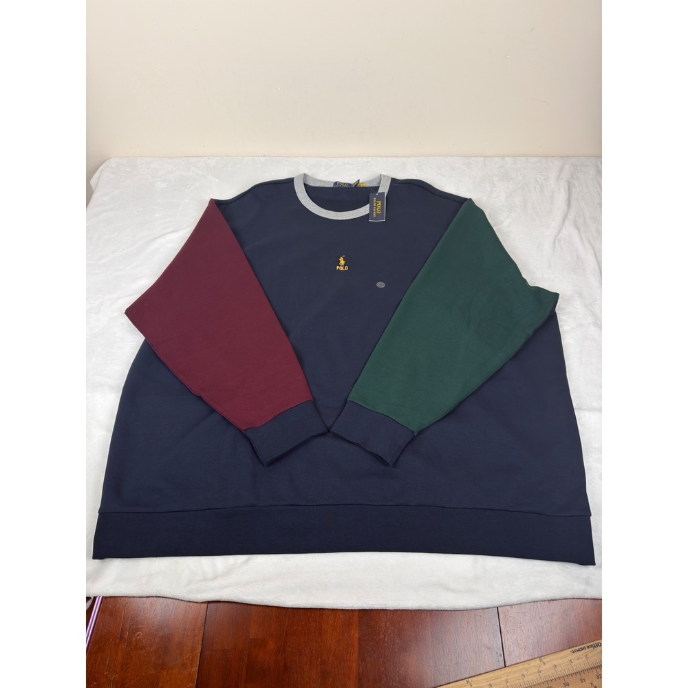 Polo Ralph Lauren Mens 6XB Colorblock Sweatshirt Pony Navy Burgundy Green New
